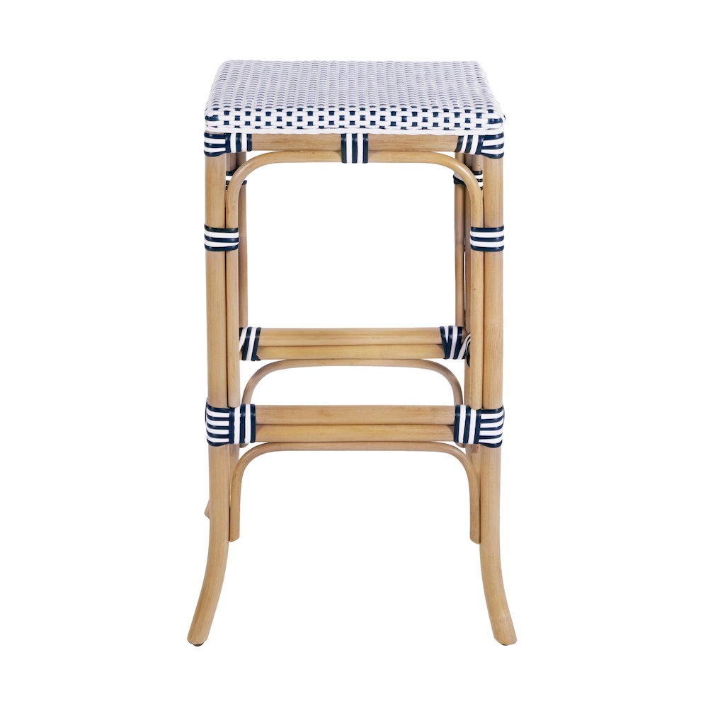 Laguna 30.5 in. Seat Height Rectangular Rattan Backless Bar Stool White and Navy