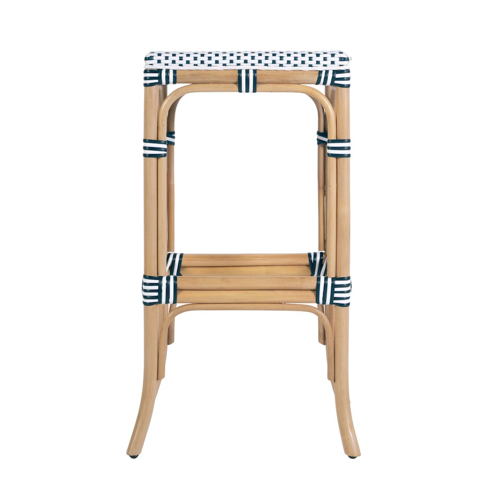 Laguna 30.5 in. Seat Height Rectangular Rattan Backless Bar Stool White and Navy