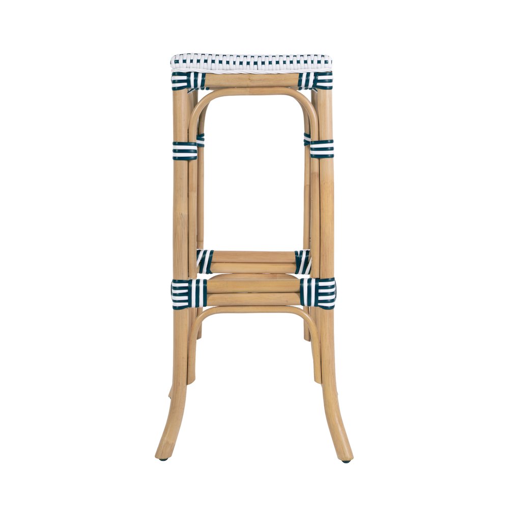 Laguna 30.5 in. Seat Height Rectangular Rattan Backless Bar Stool White and Navy