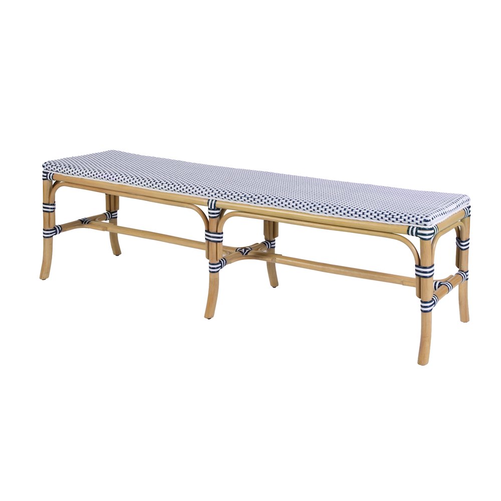 Laguna 66.5 in. W Rectangular Rattan Backless Accent Bench, White and Navy