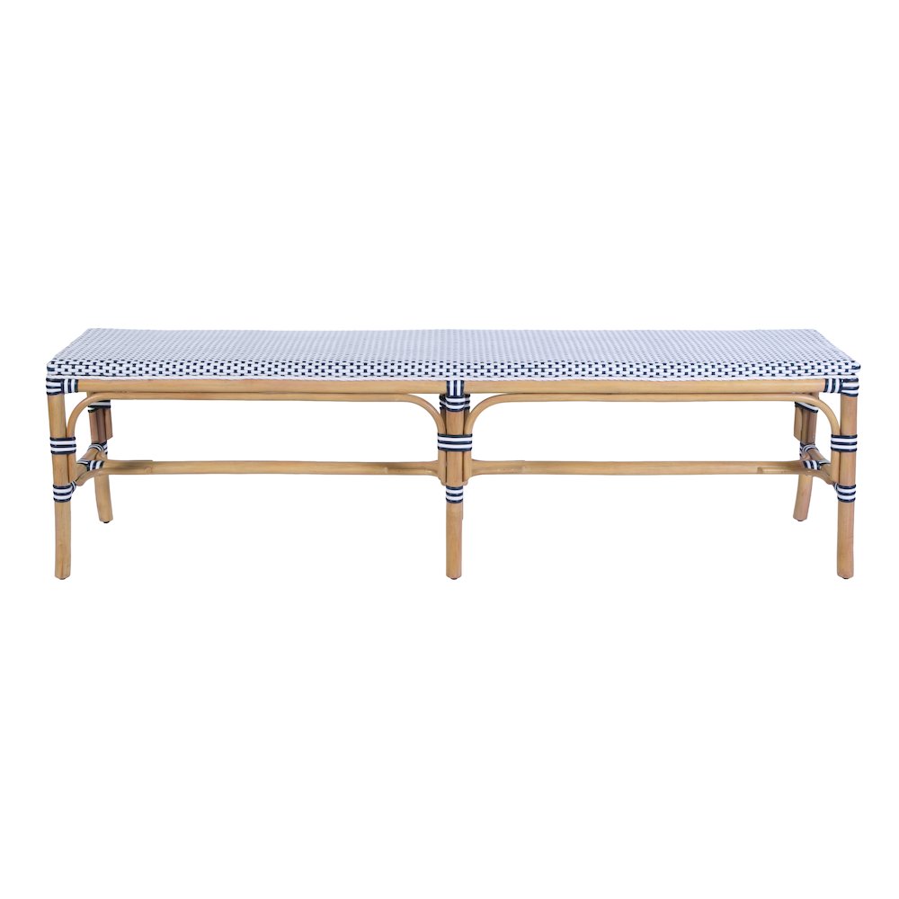 Laguna 66.5 in. W Rectangular Rattan Backless Accent Bench, White and Navy