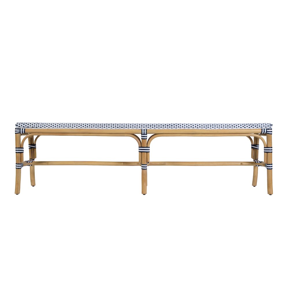 Laguna 66.5 in. W Rectangular Rattan Backless Accent Bench, White and Navy