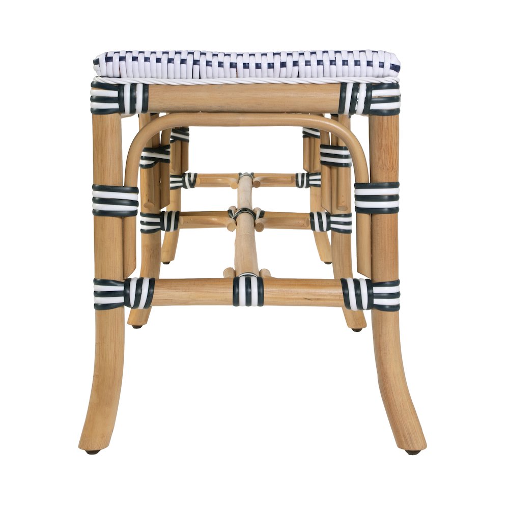 Laguna 66.5 in. W Rectangular Rattan Backless Accent Bench, White and Navy