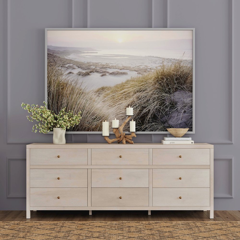Nora 84 in. W Rectangular Wood 9 Drawer Dresser, Taupe