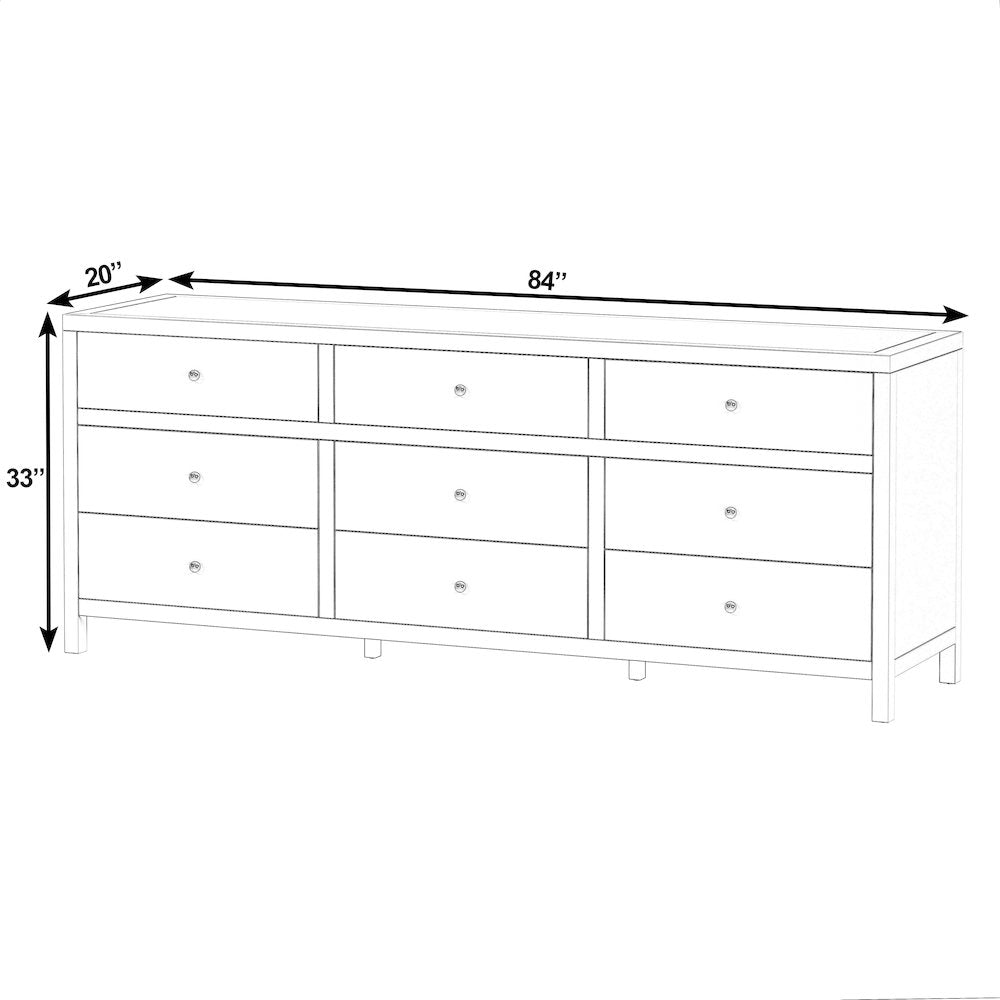 Nora 84 in. W Rectangular Wood 9 Drawer Dresser, Taupe