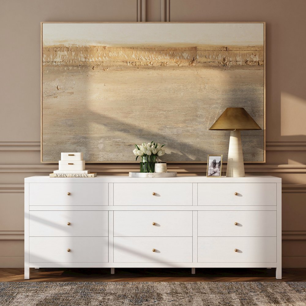 Nora 84 in. W Rectangular Wood 9 Drawer Dresser, White