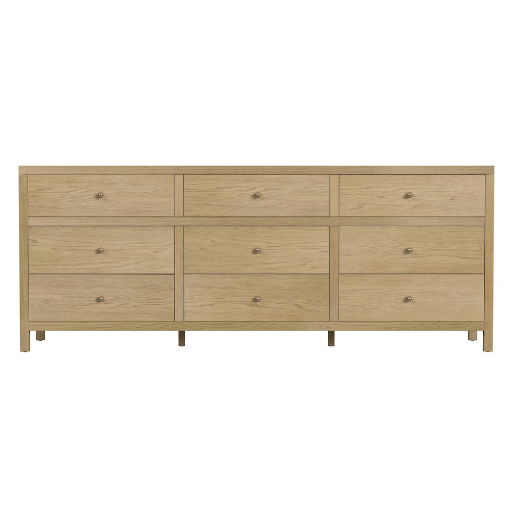 Nora 84 in. W Rectangular Wood 9 Drawer Dresser, Light Brown
