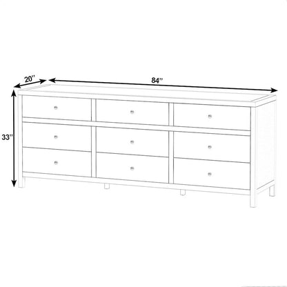 Nora 84 in. W Rectangular Wood 9 Drawer Dresser, Light Brown