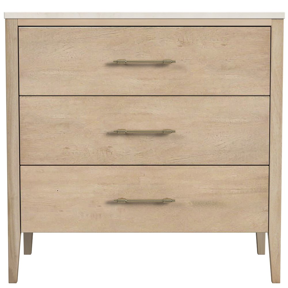 Averly 32.75 in. W Marble and Wood 3 Drawer Chest, Light Brown