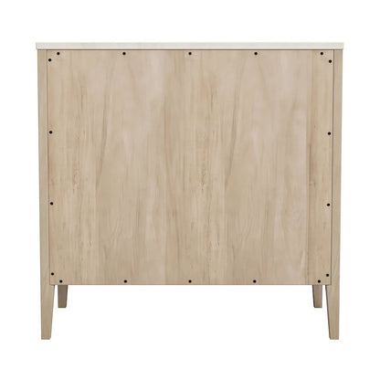 Averly 32.75 in. W Marble and Wood 3 Drawer Chest, Light Brown