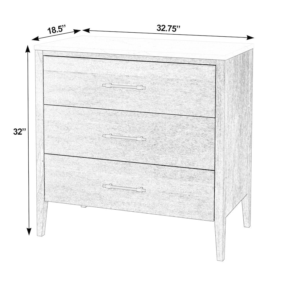 Averly 32.75 in. W Marble and Wood 3 Drawer Chest, Light Brown