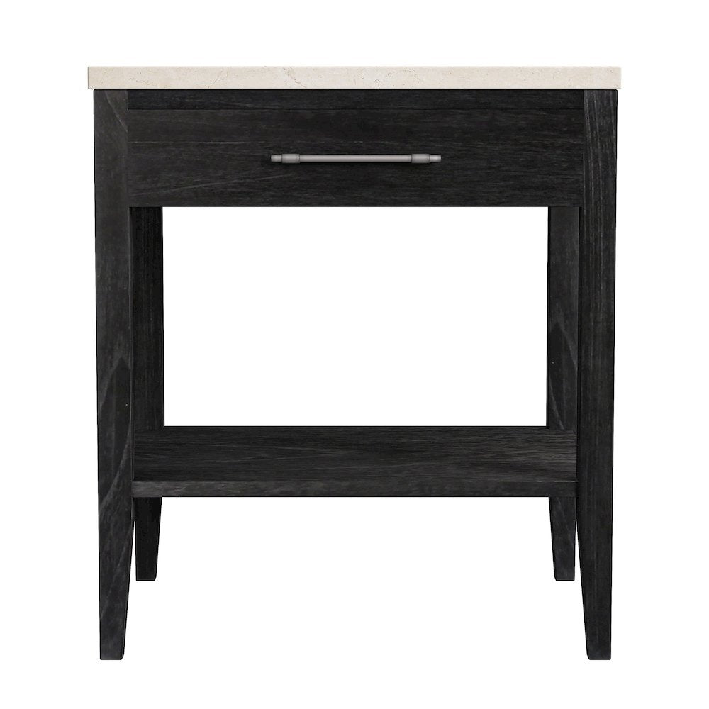 Averly 22"W Marble Top 1 Drawer Nightstand with Shelf, Black