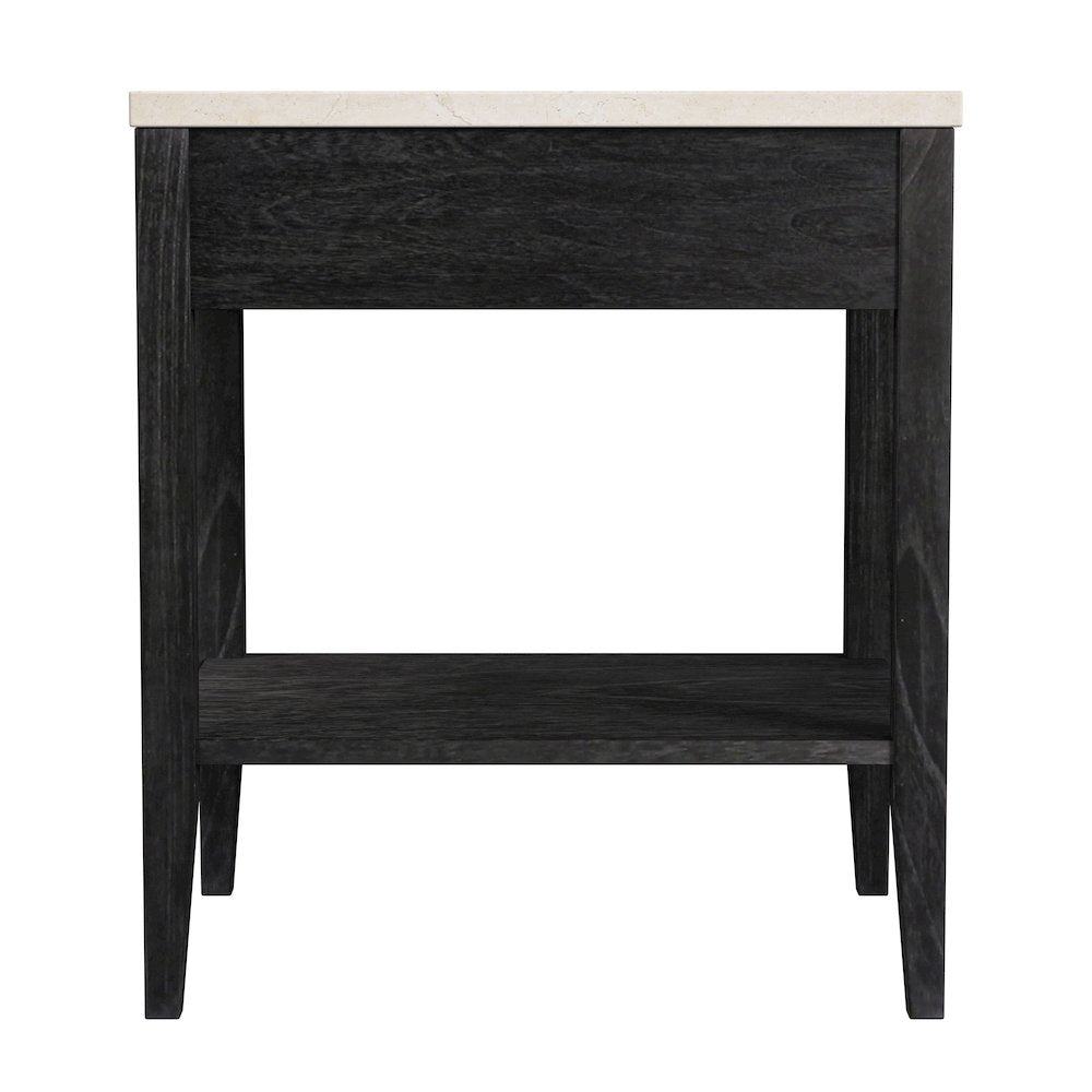 Averly 22"W Marble Top 1 Drawer Nightstand with Shelf, Black