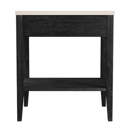 Averly 22"W Marble Top 1 Drawer Nightstand with Shelf, Black