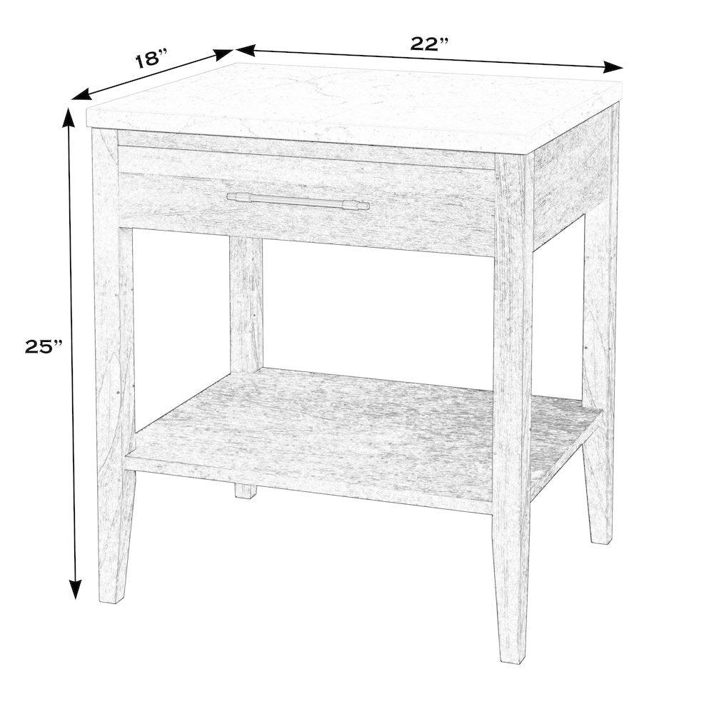 Averly 22"W Marble Top 1 Drawer Nightstand with Shelf, Black