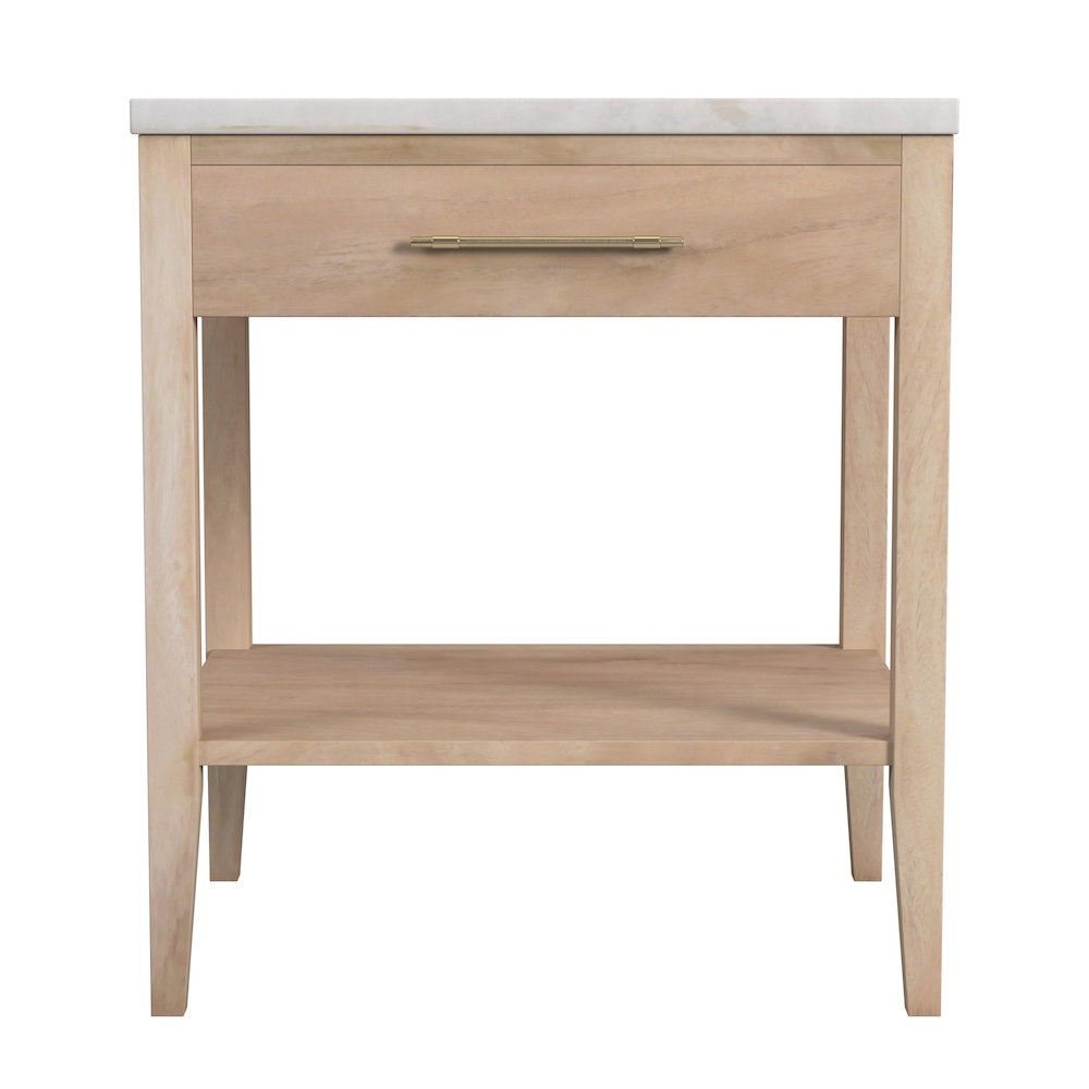 Averly 22"W Marble Top 1 Drawer Nightstand with Shelf, Light Brown