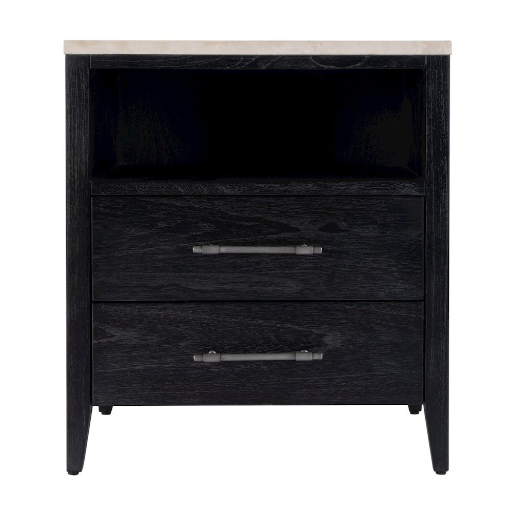 Averly 22"W Marble Top 2 Drawer Nightstand with Shelf, Black