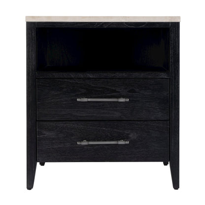 Averly 22"W Marble Top 2 Drawer Nightstand with Shelf, Black