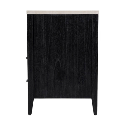 Averly 22"W Marble Top 2 Drawer Nightstand with Shelf, Black
