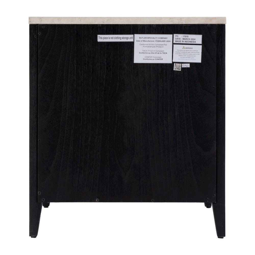 Averly 22"W Marble Top 2 Drawer Nightstand with Shelf, Black