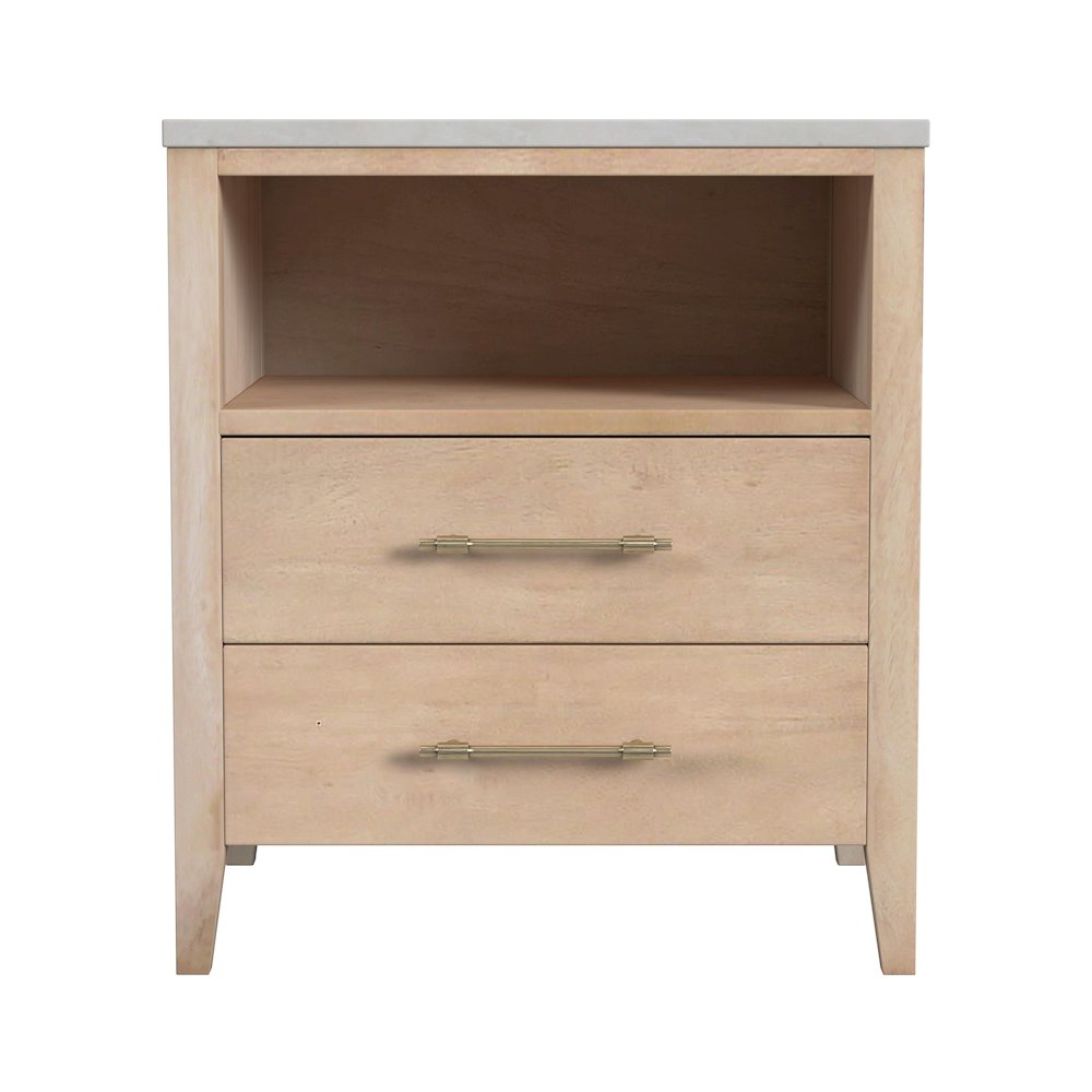 Averly 22"W Marble Top 2 Drawer Nightstand with Shelf, Light Brown