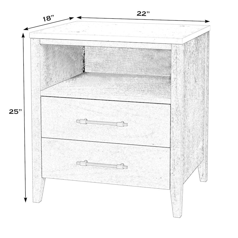 Averly 22"W Marble Top 2 Drawer Nightstand with Shelf, Light Brown