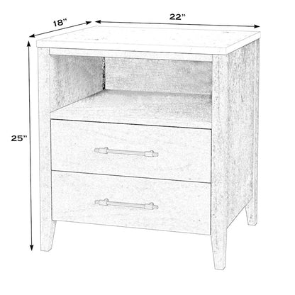 Averly 22"W Marble Top 2 Drawer Nightstand with Shelf, Light Brown