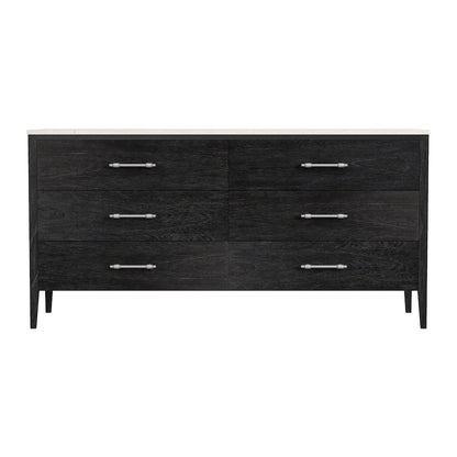 Averly 64"W Rectangular Marble Top 6 Drawer Dresser, Black