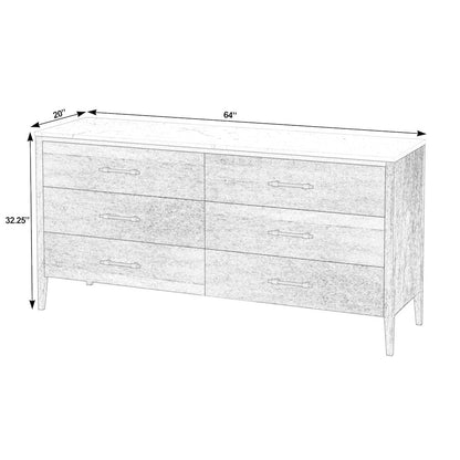 Averly 64"W Rectangular Marble Top 6 Drawer Dresser, Black