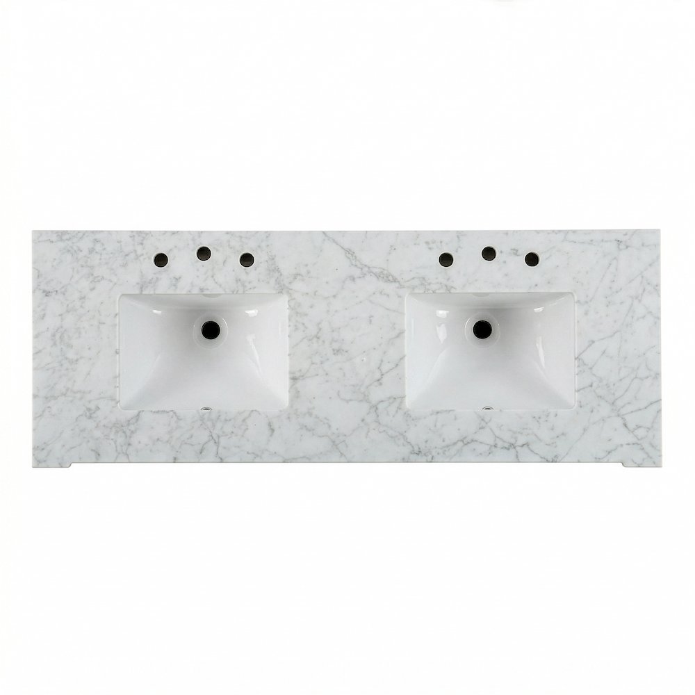 Rachelle 60 in. W Carrara Marble Top 6 Drawer Double Bathroom Vanity, Brown