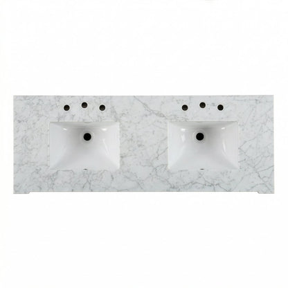 Rachelle 60 in. W Carrara Marble Top 6 Drawer Double Bathroom Vanity, Brown
