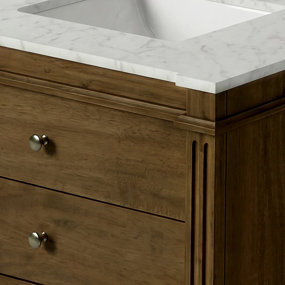 Rachelle 60 in. W Carrara Marble Top 6 Drawer Double Bathroom Vanity, Brown