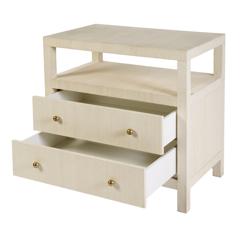Nora 28 in. W Raffia 2 Drawer Nightstand with Top Open Shelf, Beige