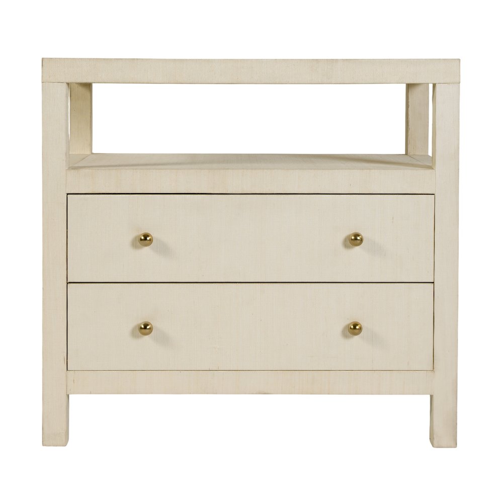 Nora 28 in. W Raffia 2 Drawer Nightstand with Top Open Shelf, Beige