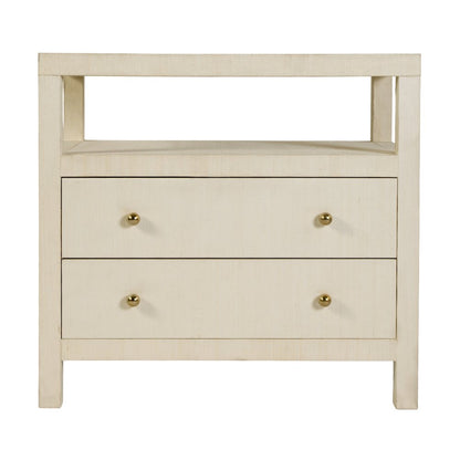 Nora 28 in. W Raffia 2 Drawer Nightstand with Top Open Shelf, Beige
