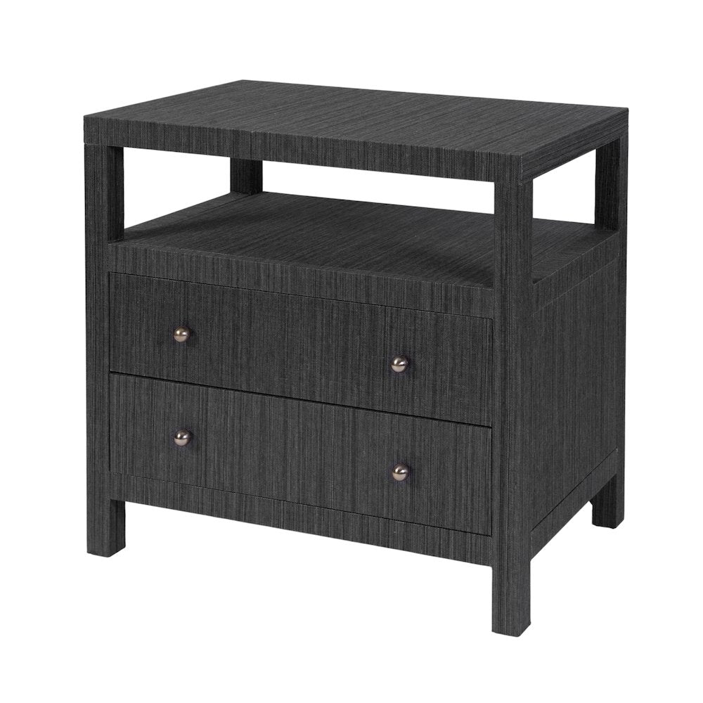 Nora 28 in. W Raffia 2 Drawer Nightstand with Top Open Shelf, Gray