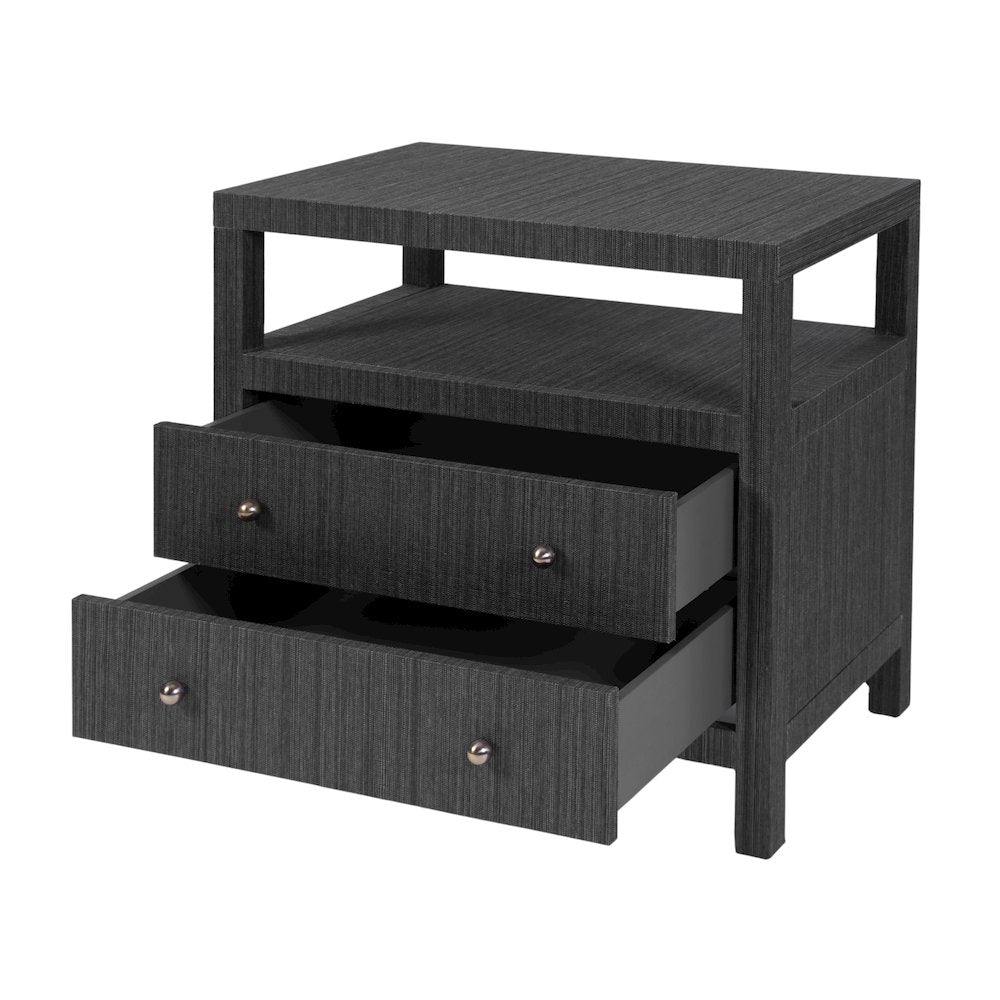Nora 28 in. W Raffia 2 Drawer Nightstand with Top Open Shelf, Gray