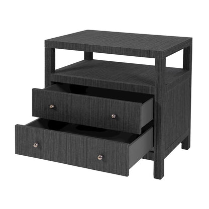 Nora 28 in. W Raffia 2 Drawer Nightstand with Top Open Shelf, Gray