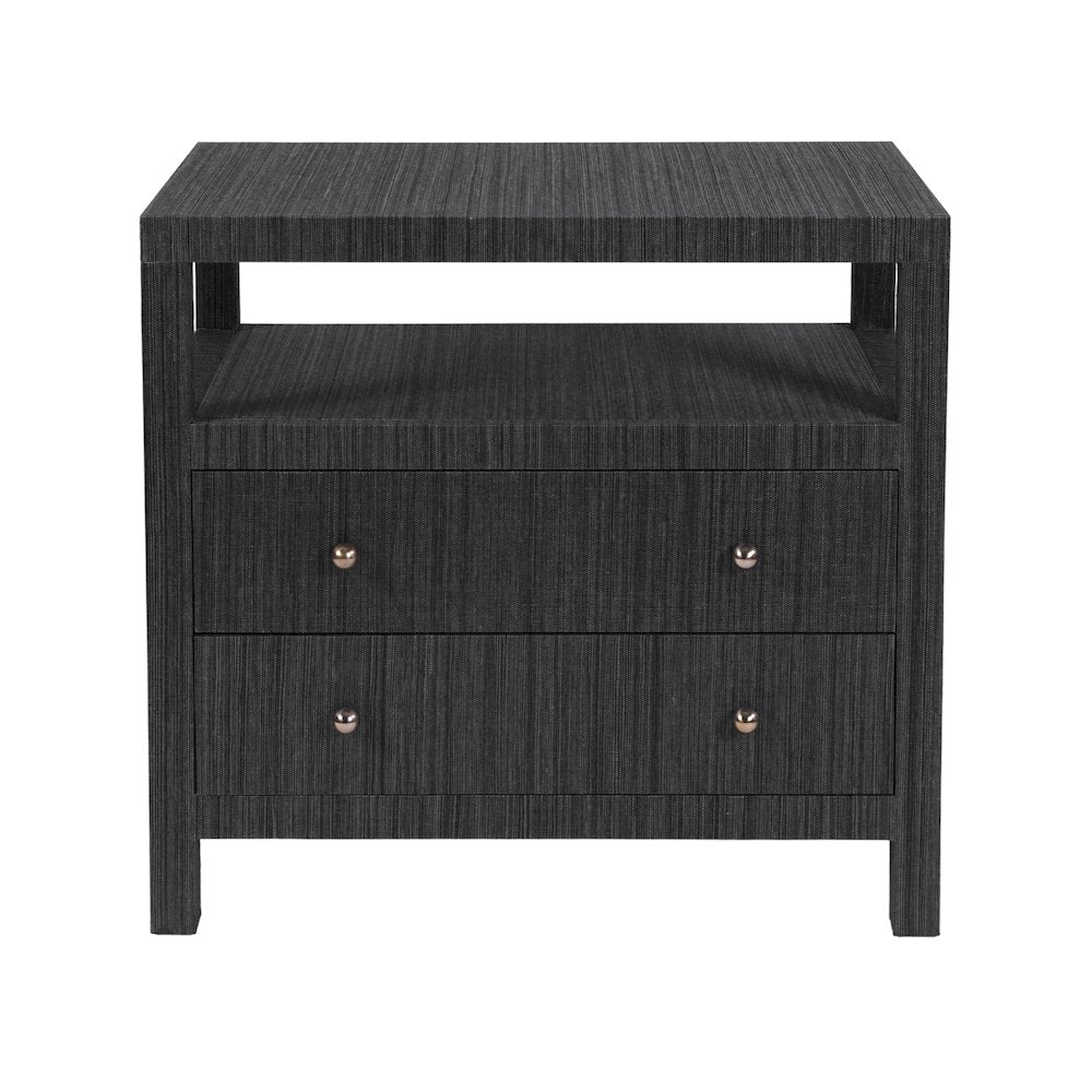 Nora 28 in. W Raffia 2 Drawer Nightstand with Top Open Shelf, Gray