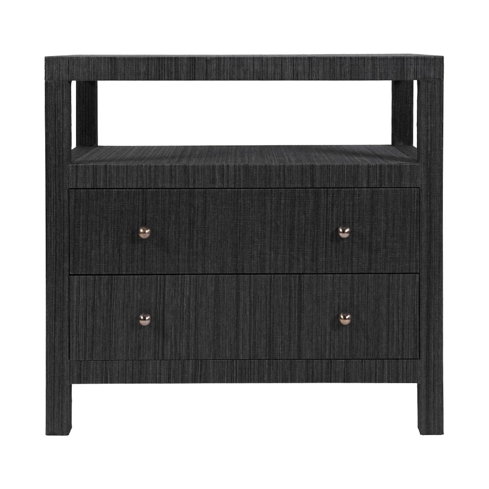 Nora 28 in. W Raffia 2 Drawer Nightstand with Top Open Shelf, Gray