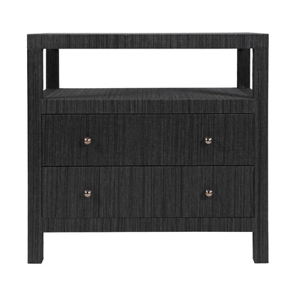 Nora 28 in. W Raffia 2 Drawer Nightstand with Top Open Shelf, Gray