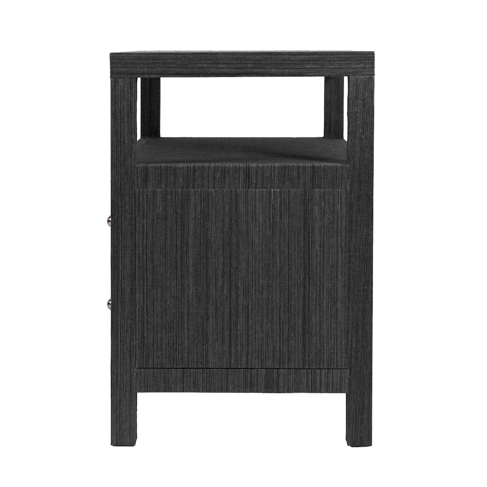 Nora 28 in. W Raffia 2 Drawer Nightstand with Top Open Shelf, Gray