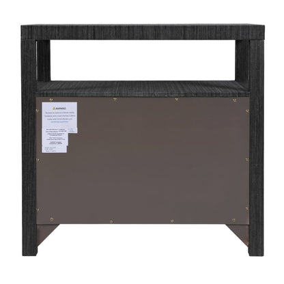 Nora 28 in. W Raffia 2 Drawer Nightstand with Top Open Shelf, Gray