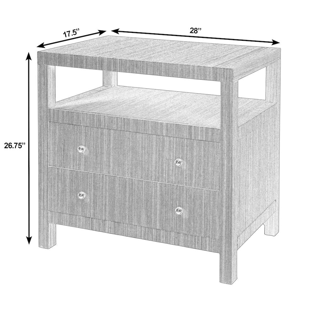 Nora 28 in. W Raffia 2 Drawer Nightstand with Top Open Shelf, Gray