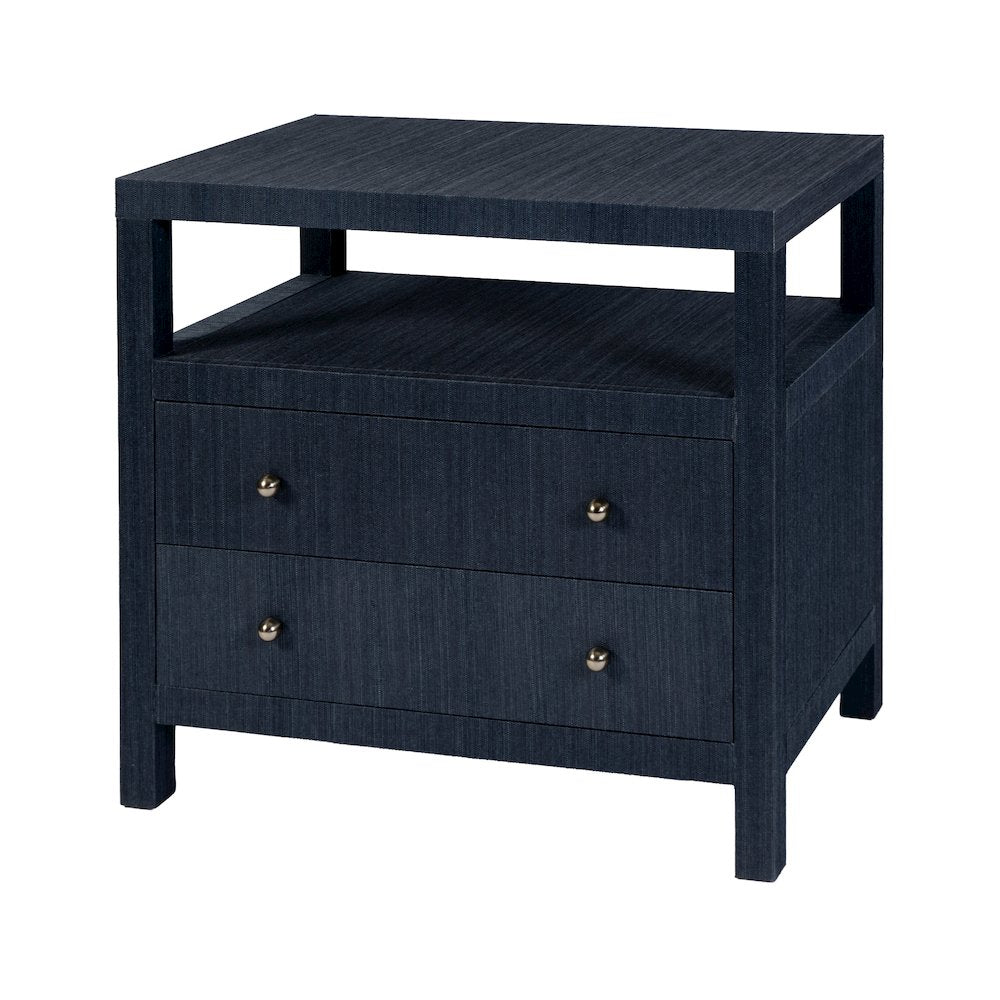 Nora 28 in. W Raffia 2 Drawer Nightstand with Top Open Shelf, Blue