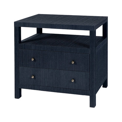 Nora 28 in. W Raffia 2 Drawer Nightstand with Top Open Shelf, Blue