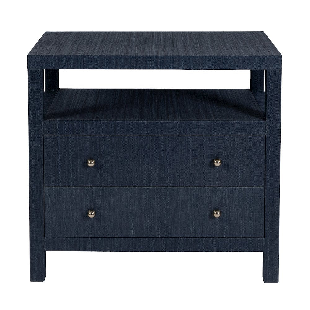 Nora 28 in. W Raffia 2 Drawer Nightstand with Top Open Shelf, Blue