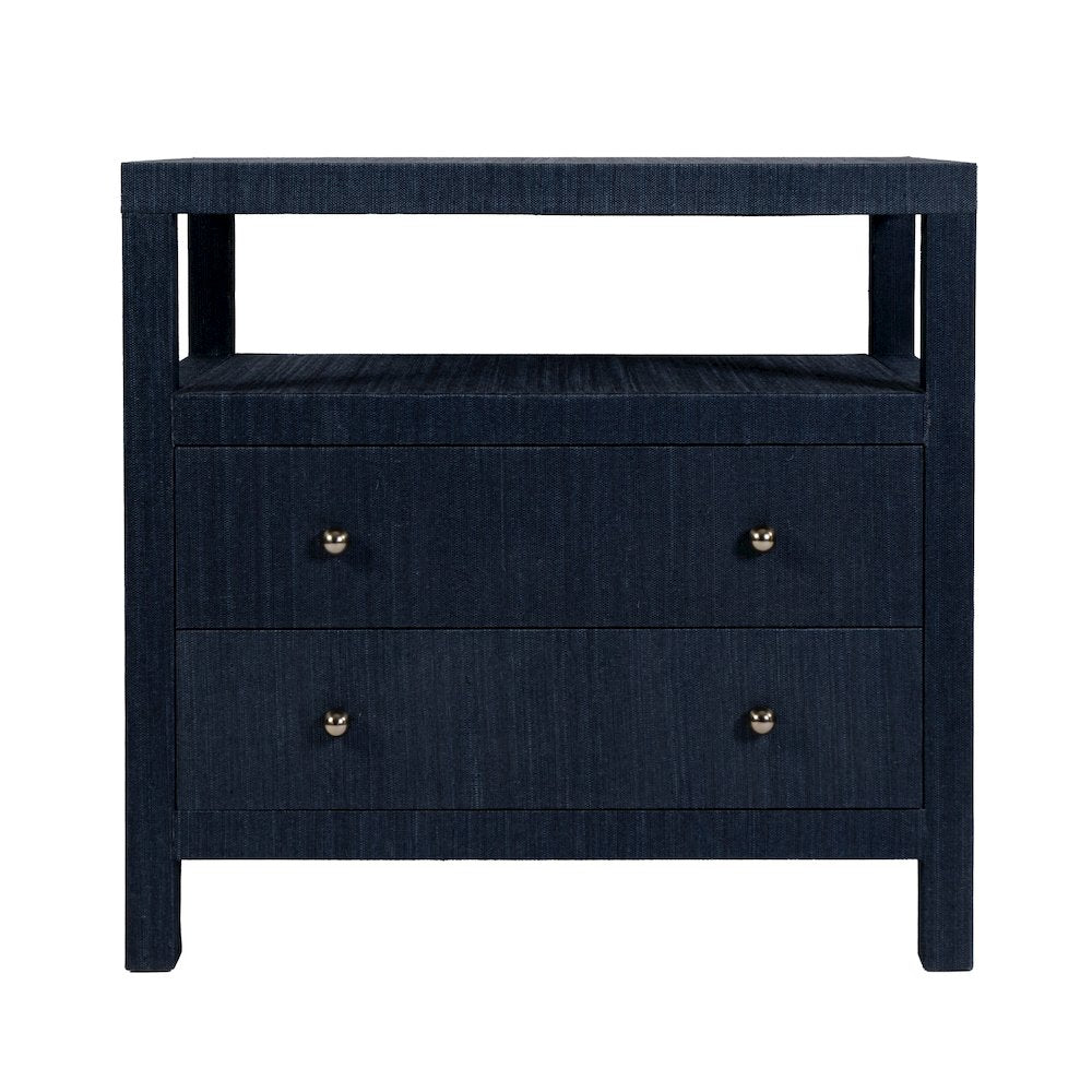 Nora 28 in. W Raffia 2 Drawer Nightstand with Top Open Shelf, Blue