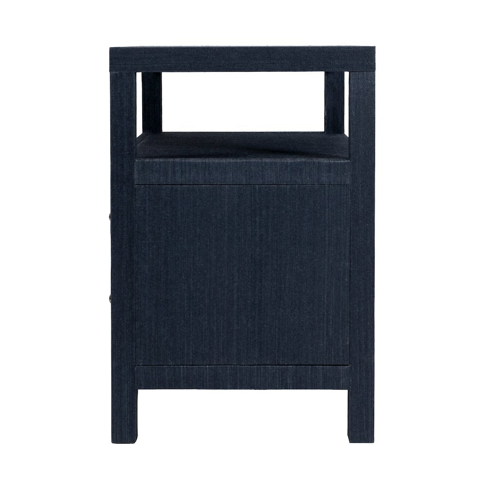 Nora 28 in. W Raffia 2 Drawer Nightstand with Top Open Shelf, Blue