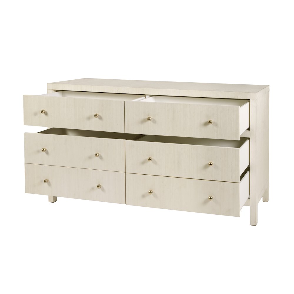 Nora 60 in. W Raffia 6 Drawer Dresser, Beige